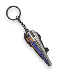 Trainimals enamel keychain featuring a detailed replica of the 4030 electric train, in blue, orange, and silver.