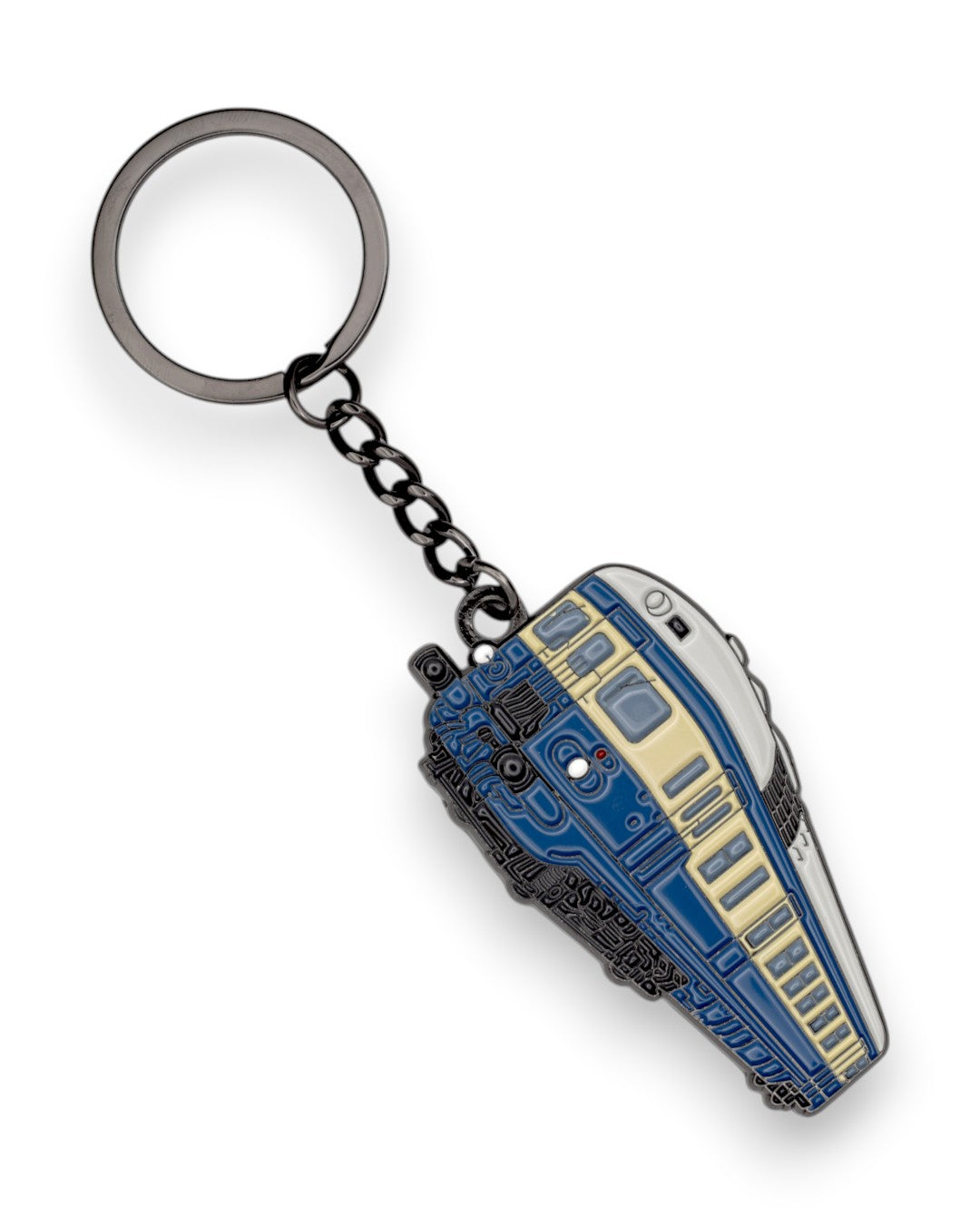 Trainimals blue and cream enamel keychain featuring a detailed model of the 5046 Austrian regional train.
