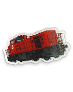 Trainimals Acryl Magnet der roten Diesellok "Verschubstar" Baureihe 2070, detaillierte Illustration, glatte Oberfläche.