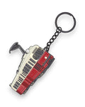 Trainimals E1 tram enamel keychain with red and cream colors, detailed design, and metal ring.