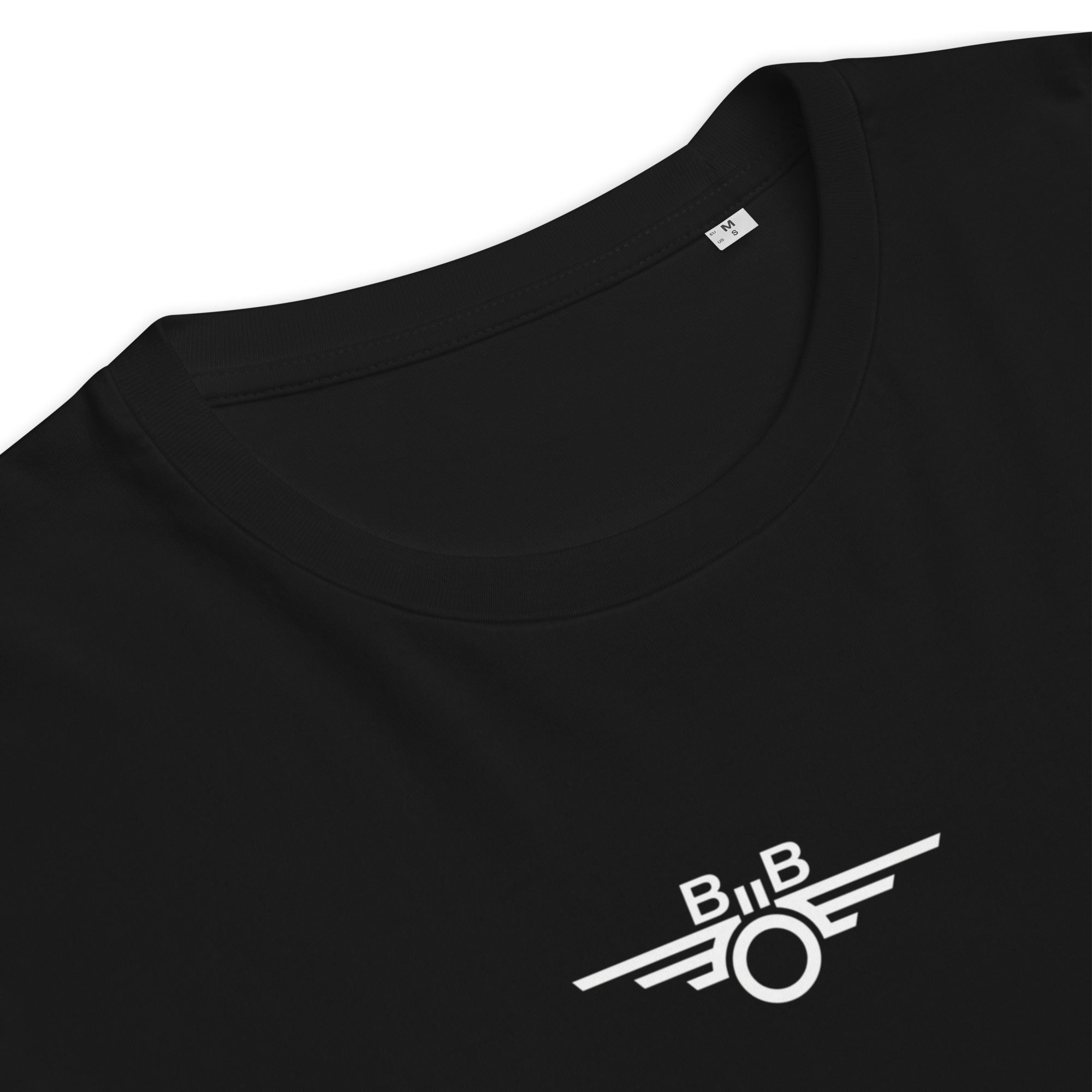Schwarzes Trainimals T-Shirt aus Bio-Baumwolle mit weißem Flügelrad-Logo auf der Brust