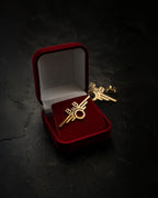 Trainimals Flügelrad Premium Edition Pin in Goldoptik, 4 cm, mit filigranen Flügeln und Rad, in roter Samtbox