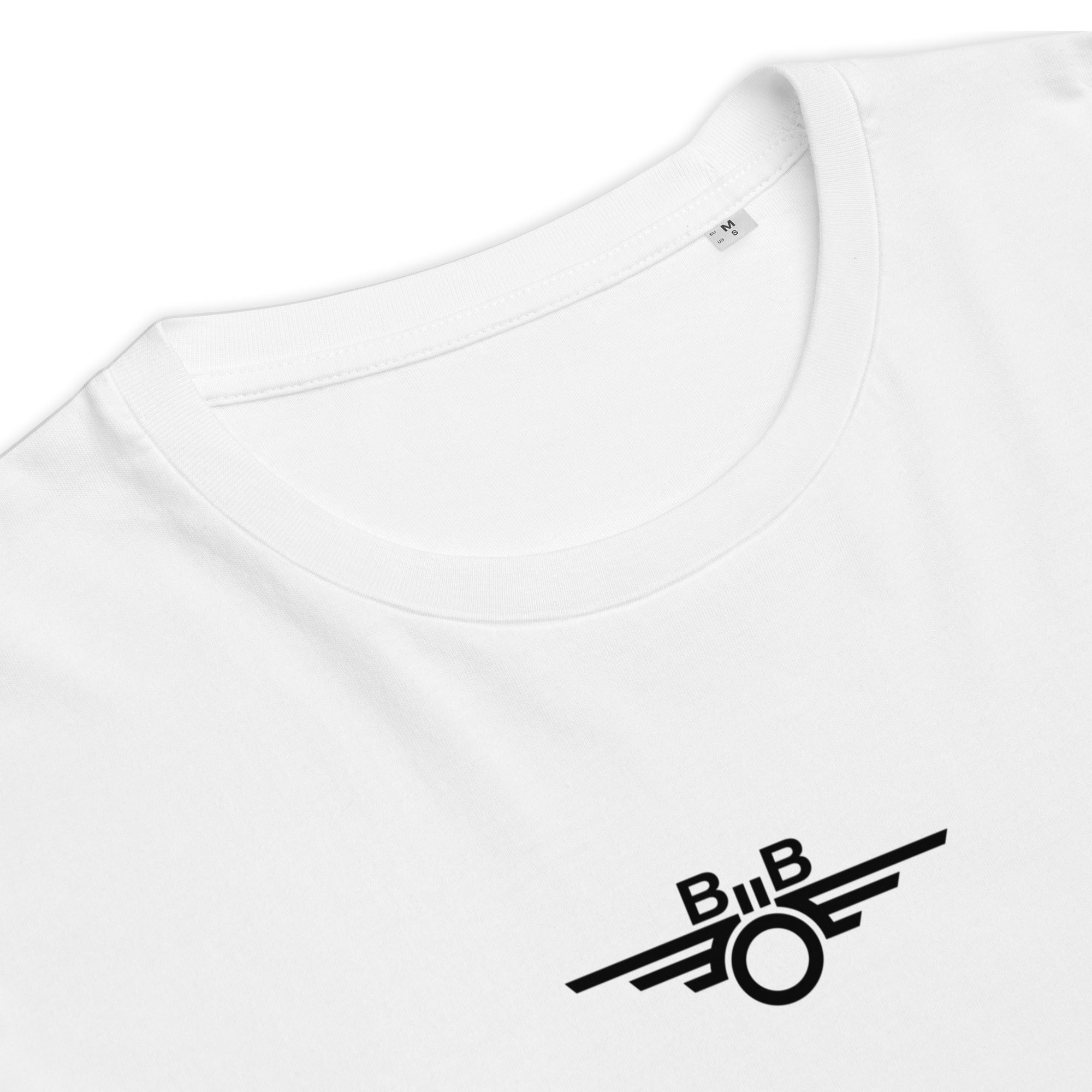Trainimals Flügelrad T-Shirt aus weißer Bio-Baumwolle mit minimalistischem schwarzem Logo-Druck auf der Brust