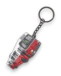 Trainimals LU200 enamel keychain featuring a red and white Gräf & Steyr bus with green interior detail.