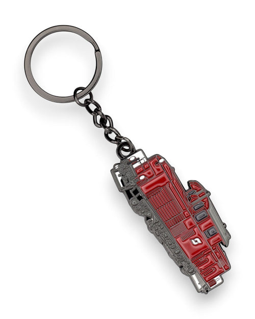 Trainimals red and grey enamel keychain featuring a detailed miniature of the 2091 diesel locomotive.