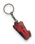 Trainimals red enamel diesel locomotive keychain with metal ring and chain. Detailed design.