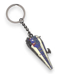 Trainimals Transalpin enamel keychain, a detailed replica of the 4010 series train, white, blue, and grey.